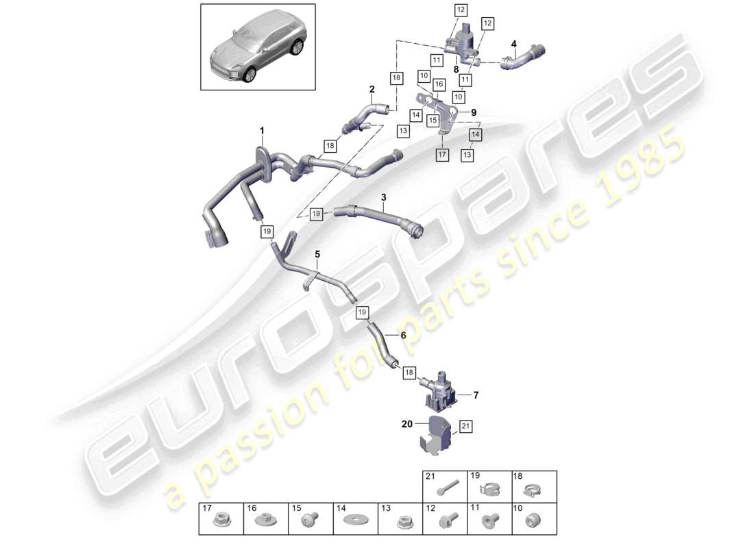porsche 2020 (macan) heater r4 2,0l tfsi water box rhd parts diagram