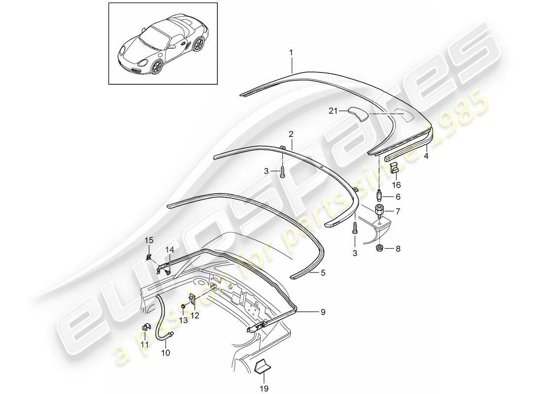 porsche 2012 (987 boxster) convertible top stowage box cover gaskets parts diagram