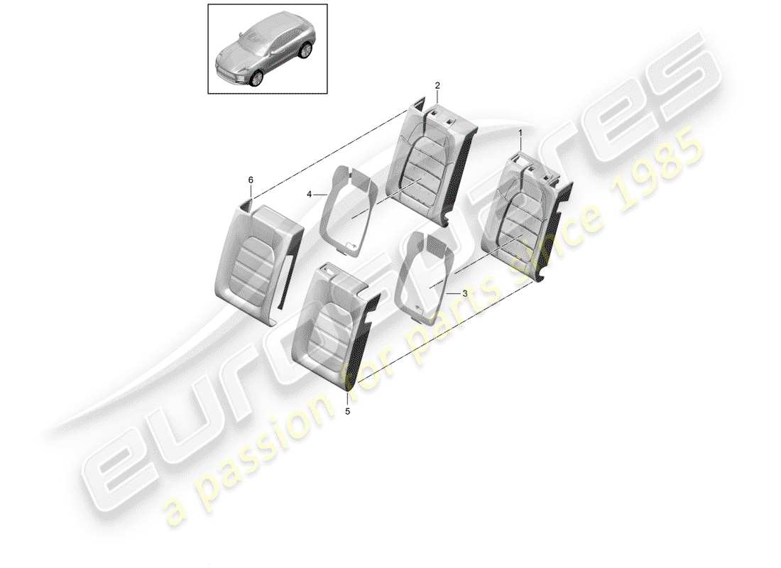 porsche 2020 (macan) foam part backrest covers sports seat parts diagram