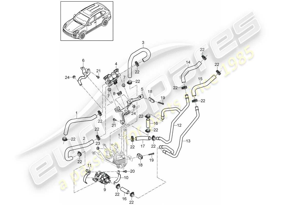 porsche 2017 (cayenne e2 92a) heater hybrid for high-voltage system heat exchanger part diagram