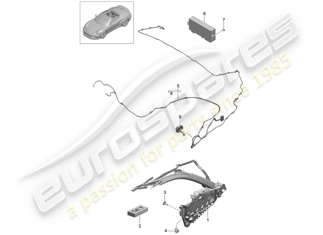 porsche 991 turbo (2015) top frame parts diagram