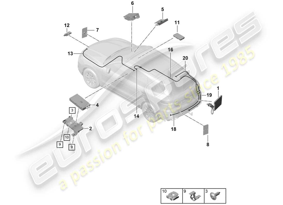 porsche 2018 (cayenne e3 9ya/9yb) aerial multimedia system telephone aerial parts diagram