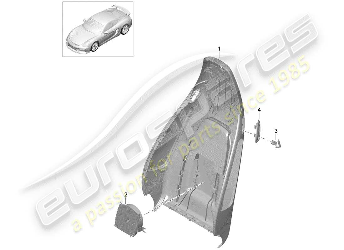 porsche 2016 (981 cayman gt4) backrest shell sports seat plus accessories part diagram