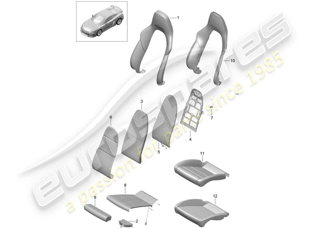 porsche 2016 (981 cayman gt4) foam part seat and backrest cover sports seat plus part diagram