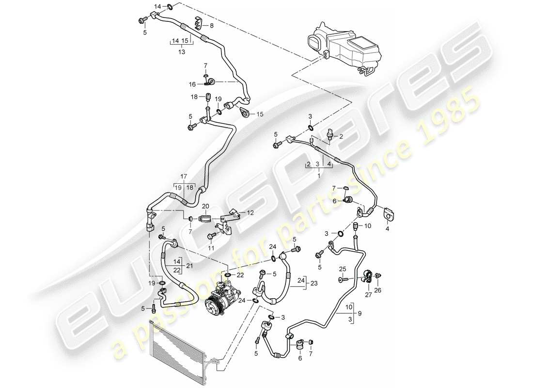 porsche 2005 (cayenne e1 9pa) refrigerant circuit front with: air conditioning part diagram