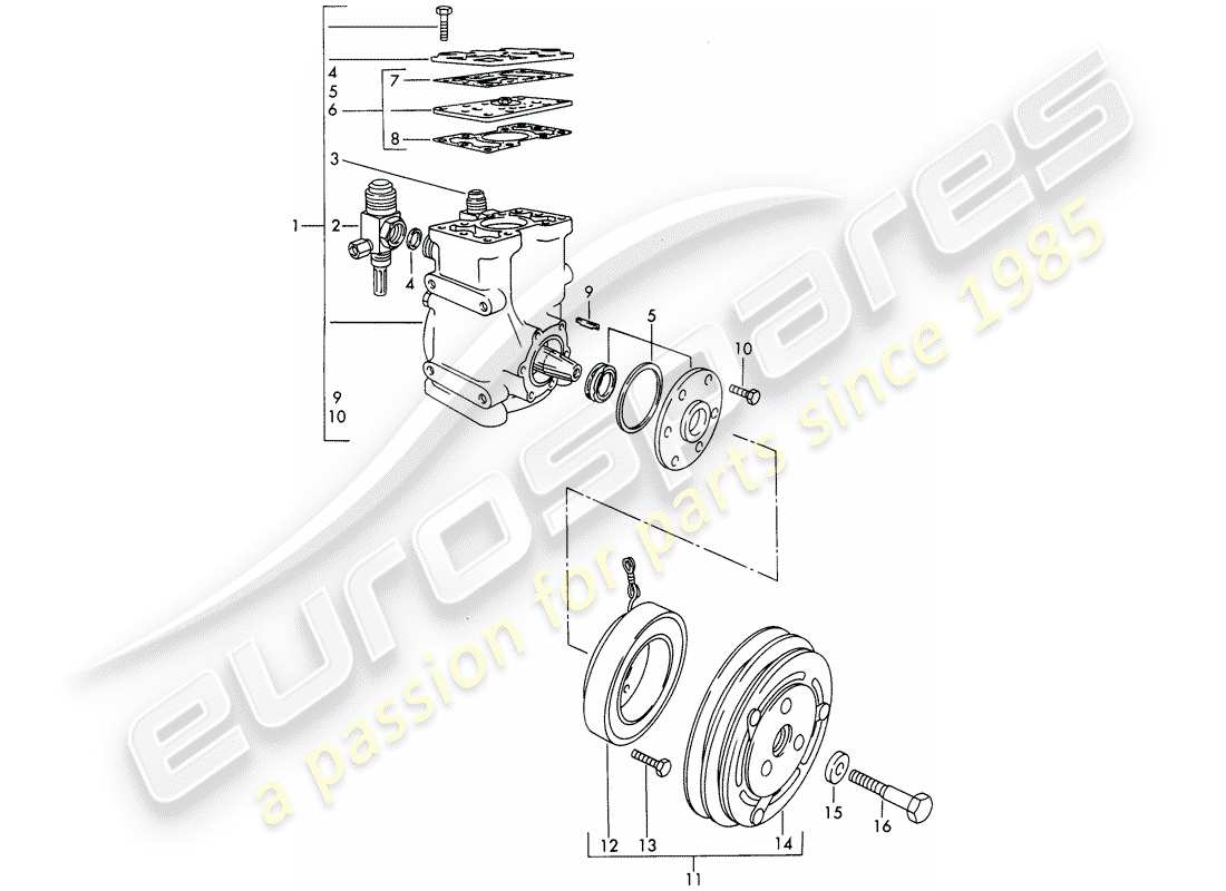 porsche 1965 (911/912) compressor - clutch - d >> - mj 1968 part diagram