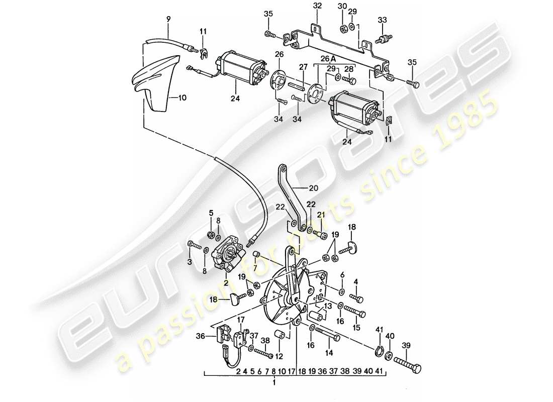 porsche 1989 (911) convertible top - driving mechanism part diagram