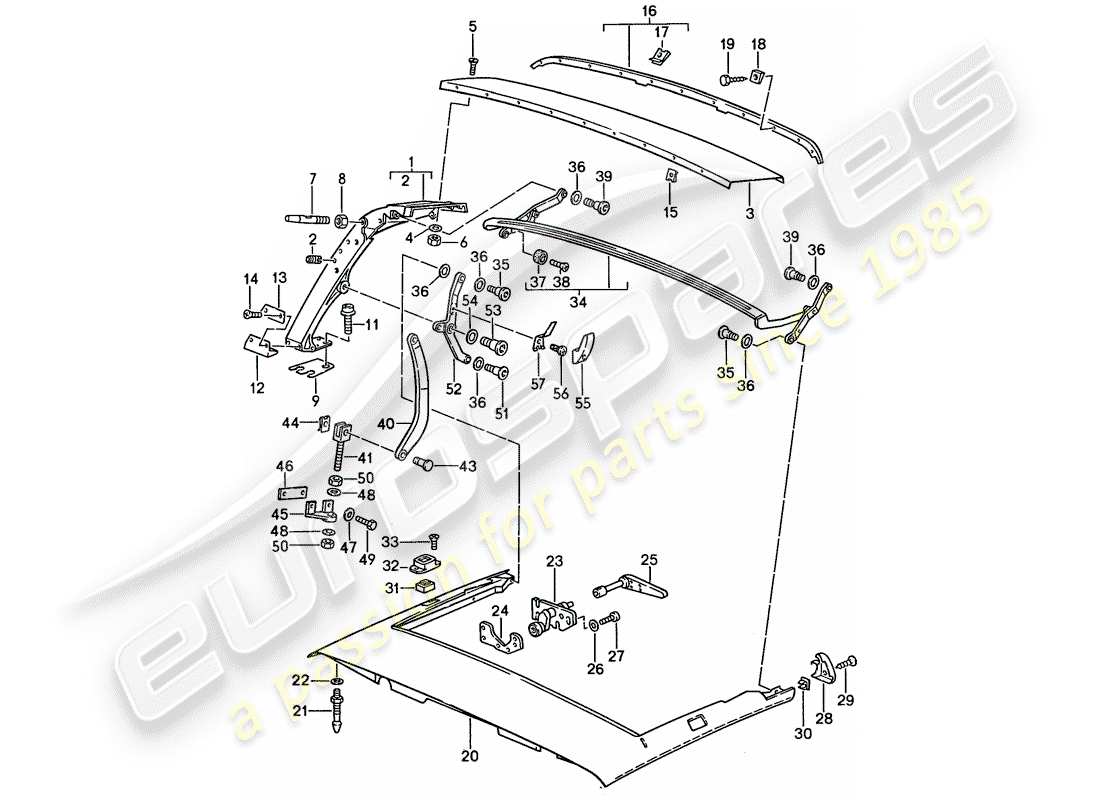 porsche 1989 (911) main bow - roof frame - single parts part diagram