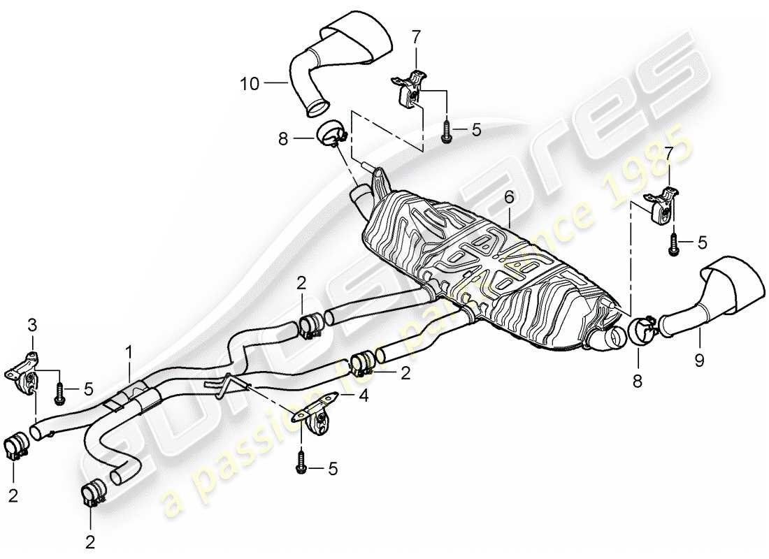 porsche 2007 (cayenne e1 9pa) exhaust system front silencer rear silencer tailpipe part diagram