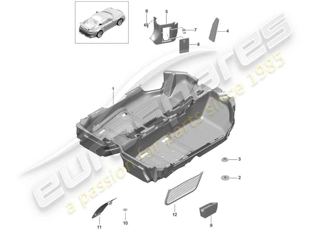 porsche 2015 (991-1 r/gt3/rs) flooring trims part diagram