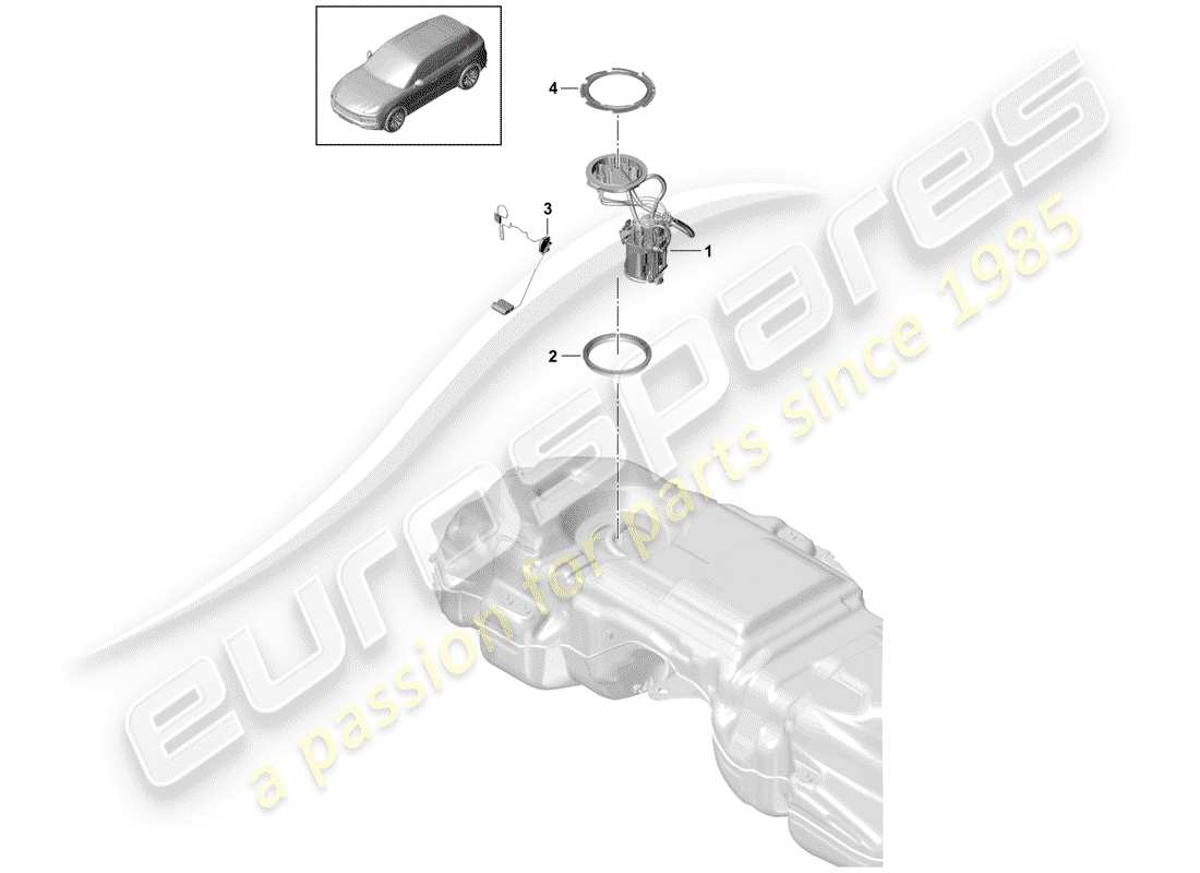 porsche 2018 (cayenne e3 9ya/9yb) fuel tank fuel pump parts diagram