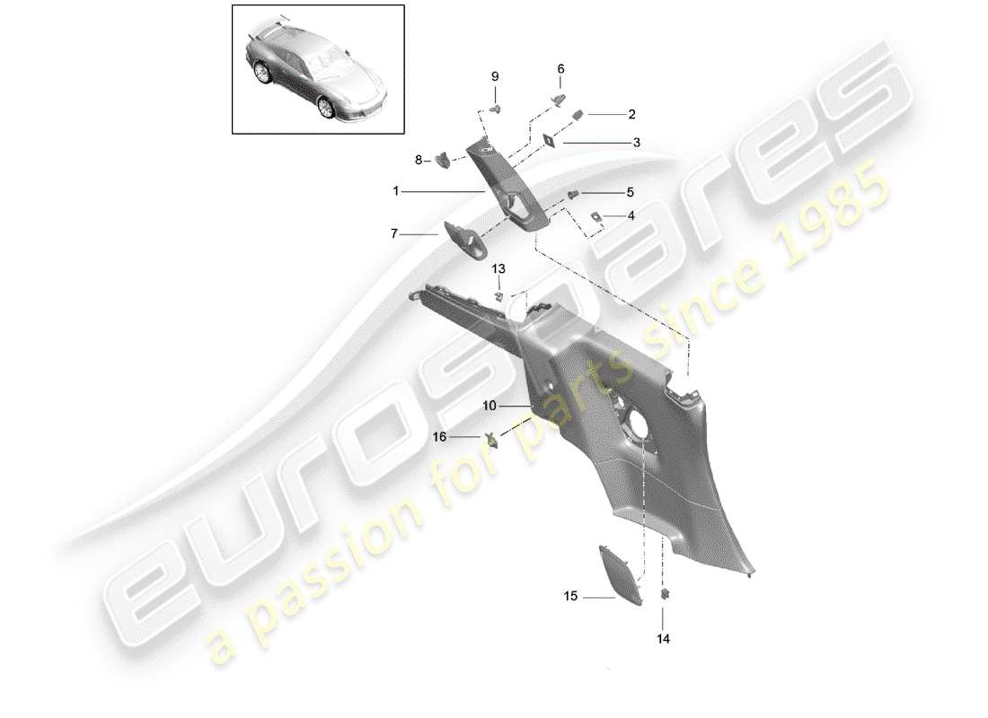 porsche 2014 (991-1 r/gt3/rs) side panel trim b-pillar d >>- mj 2017 part diagram