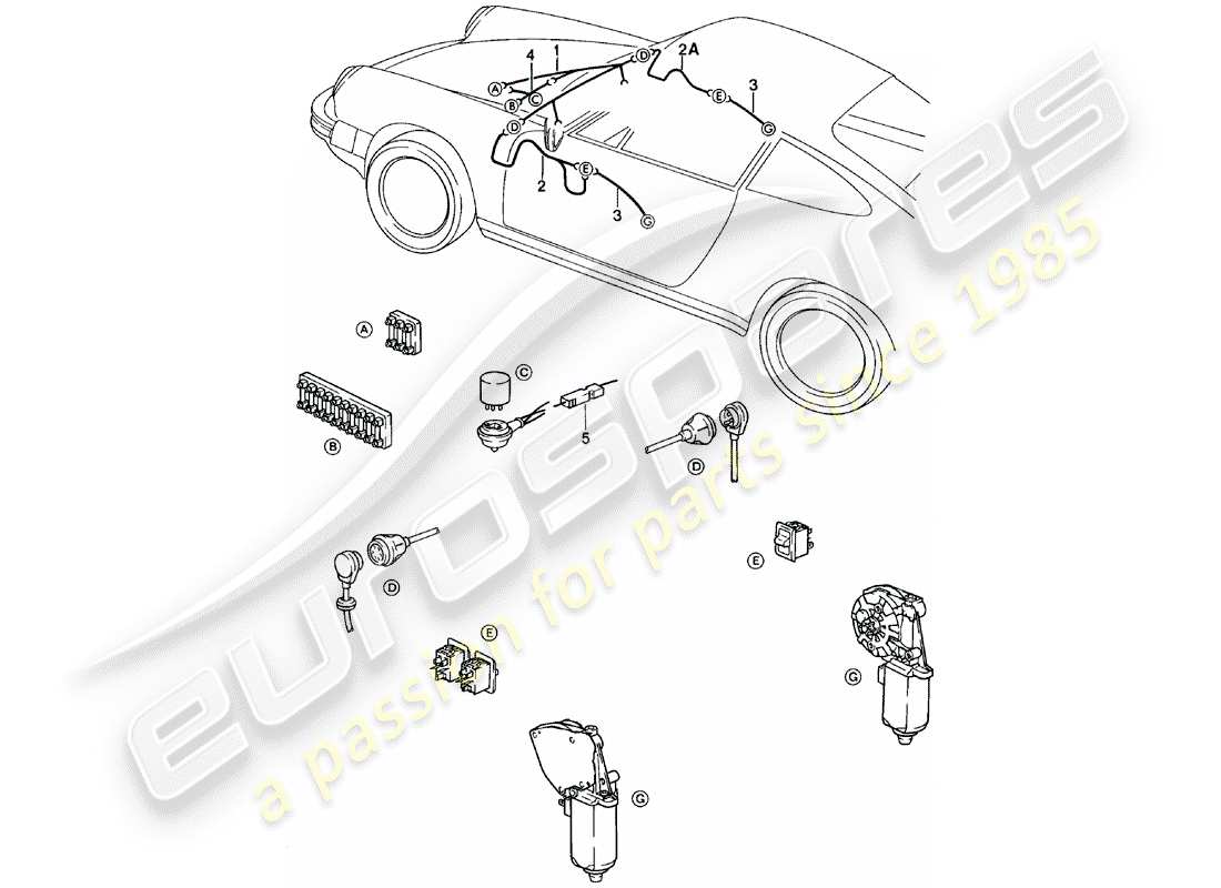 porsche 1980 (911) wiring harnesses - power window part diagram