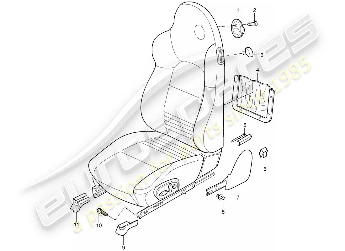 porsche 2003 (996 turbo / gt2) sports seat part diagram