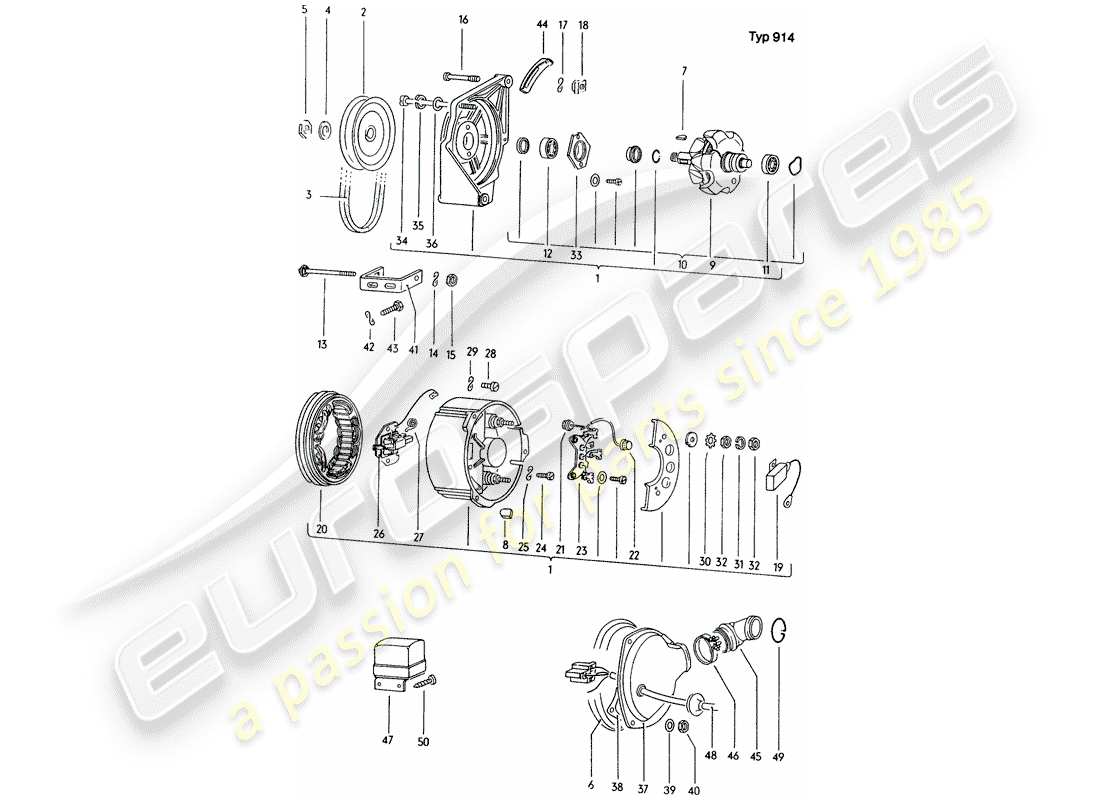 porsche 1971 (914) alternator - single parts part diagram