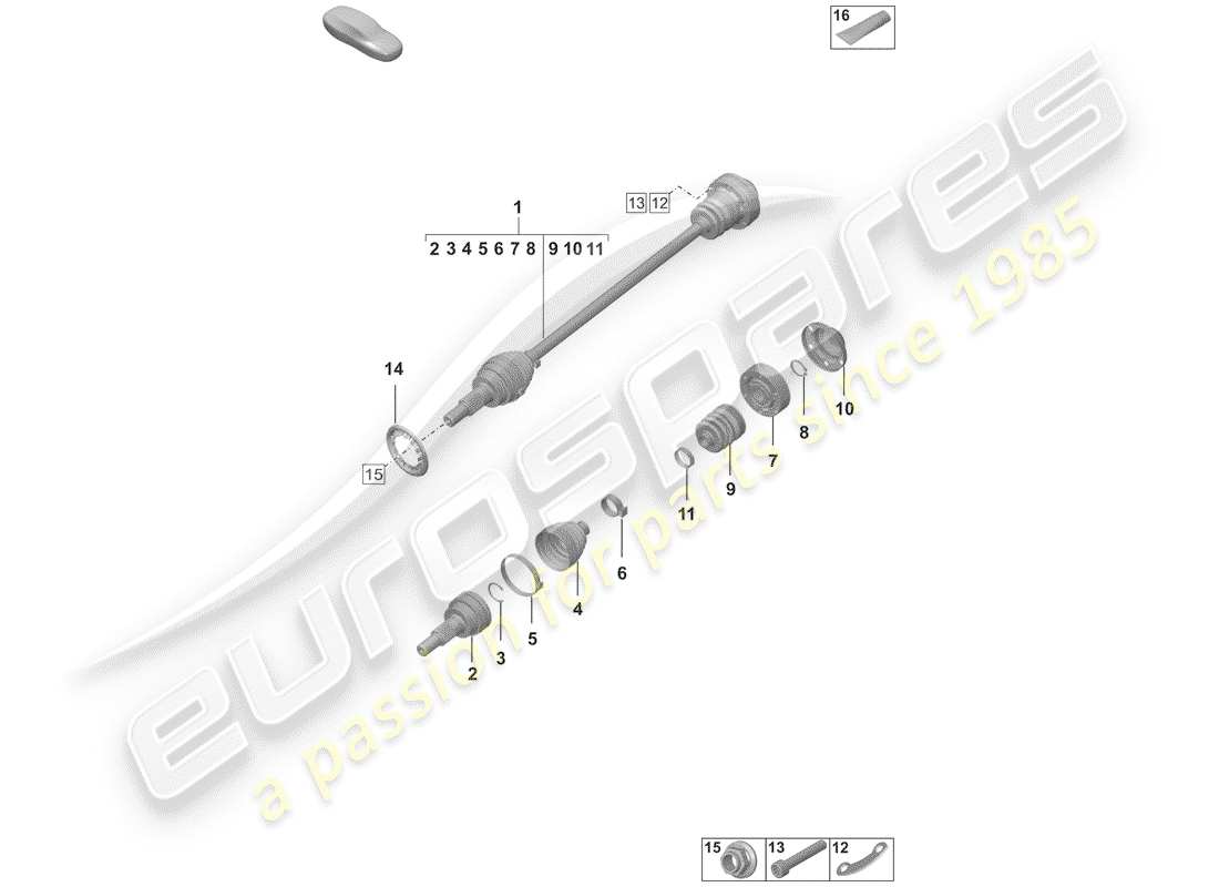 porsche 2019 (992-1) drive shaft front axle part diagram