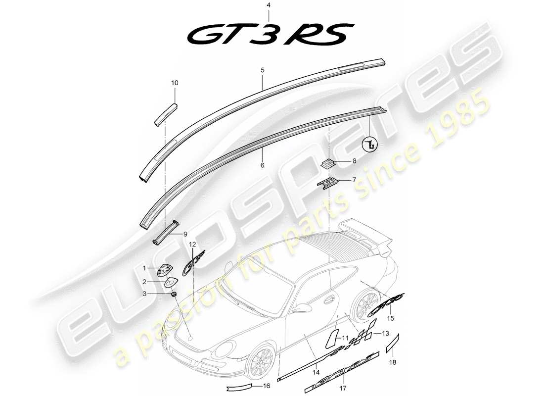 porsche 2011 (997-2 gt3) nameplates parts diagram