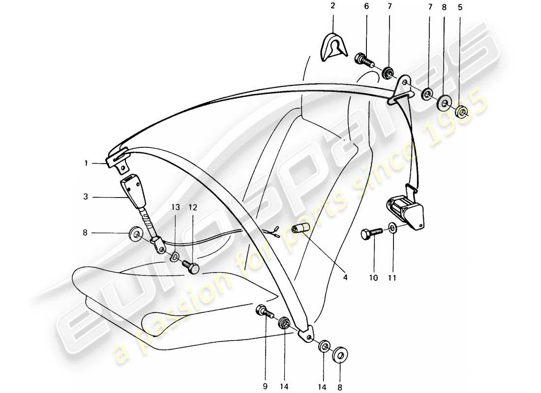 porsche 1975 (914) seat belt part diagram