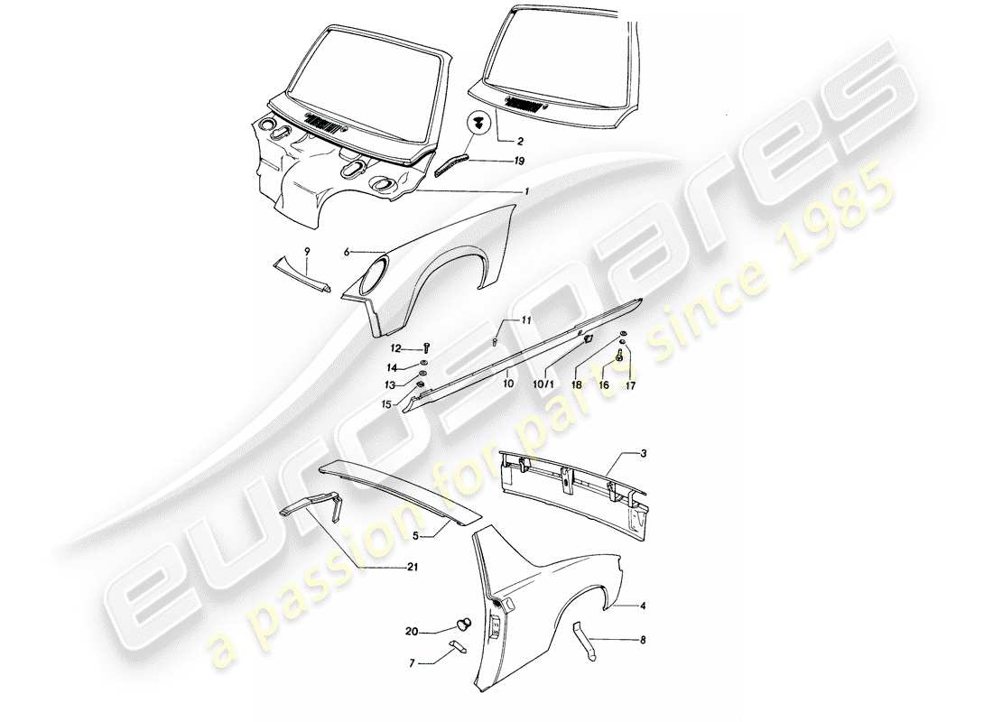 porsche 1975 (914) exterior panelling part diagram