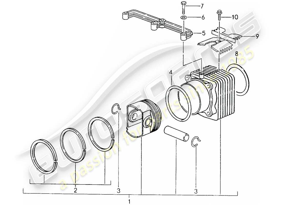 porsche 1996 (993) cylinder with pistons part diagram