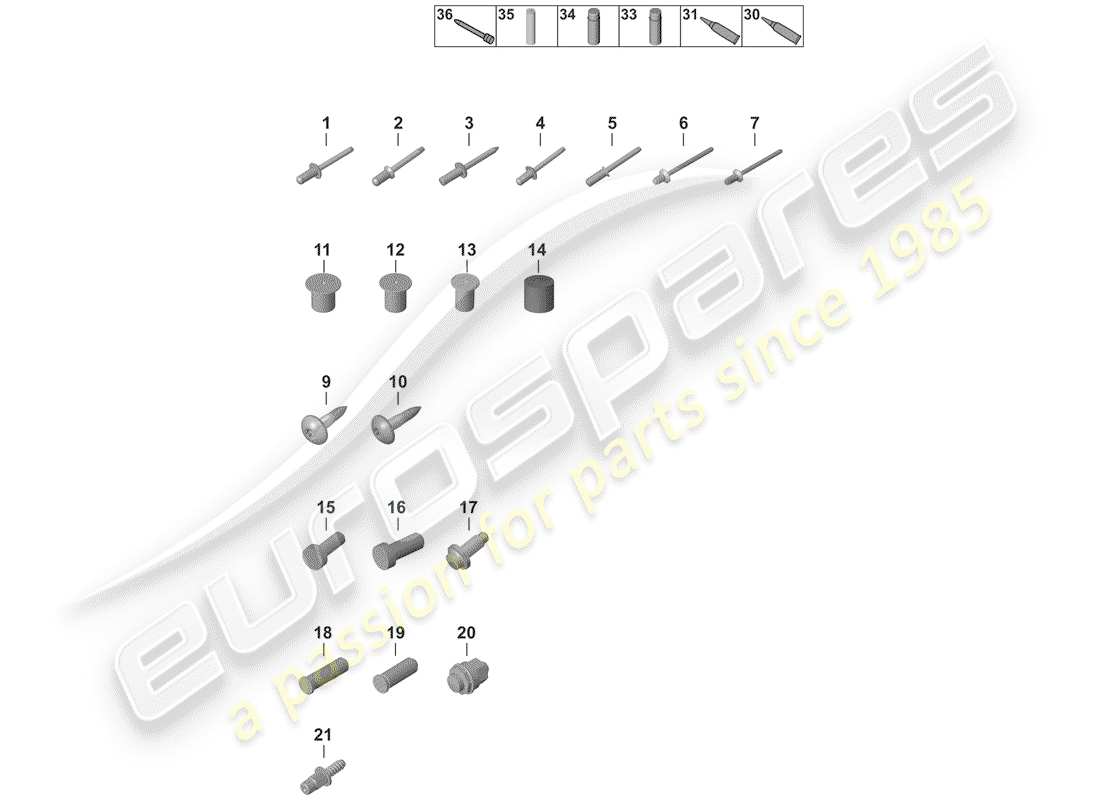 porsche 2020 (992-1) fasteners car body parts diagram