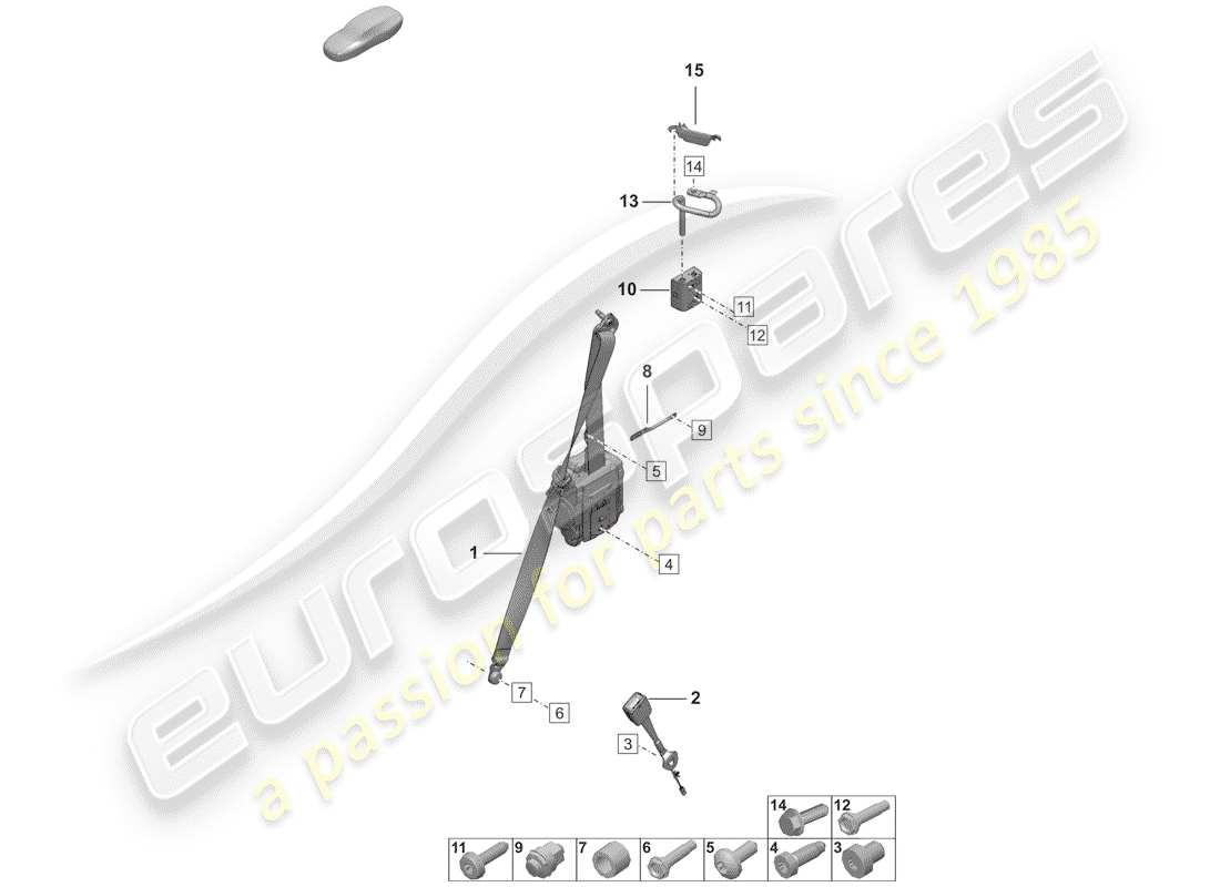 porsche 2020 (992-1) three-point safety belt front belt latch parts diagram