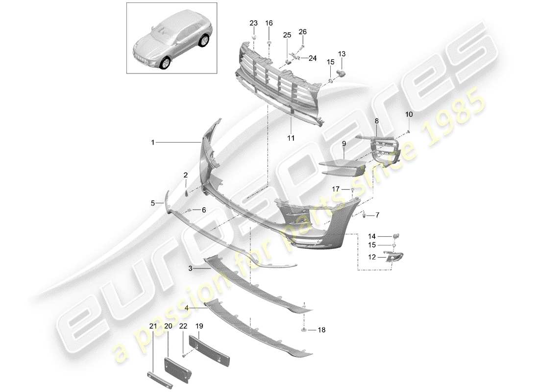 porsche 2014 (macan) bumper front turbo parts diagram