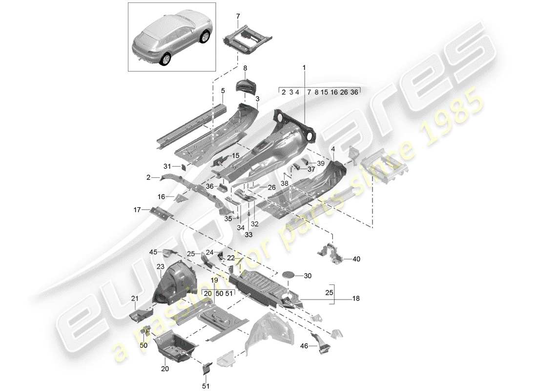 porsche 2014 (macan) floor plates parts diagram