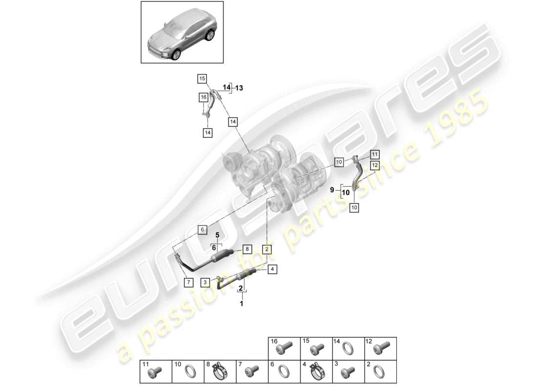 porsche 2020 (macan) coolant cooling system for turbocharger parts diagram