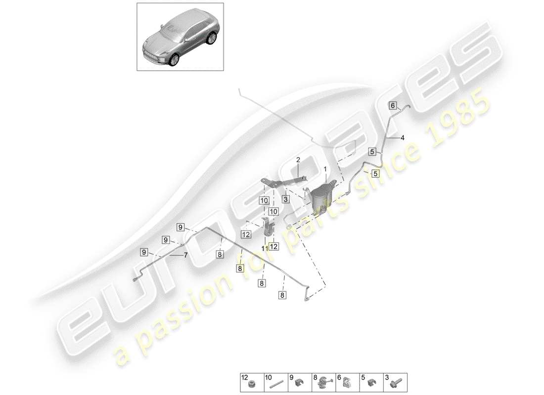 porsche 2020 (macan) activated charcoal container parts diagram