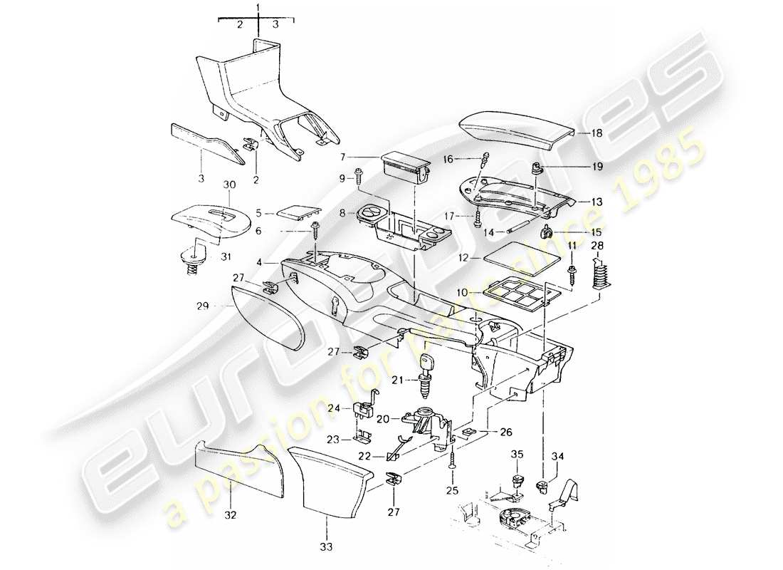 porsche 2004 (986 boxster) centre console center parts diagram