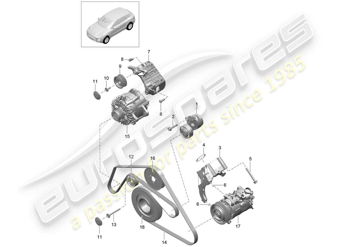 porsche 2014 (macan) belt tensioner damper poly-v-belt parts diagram