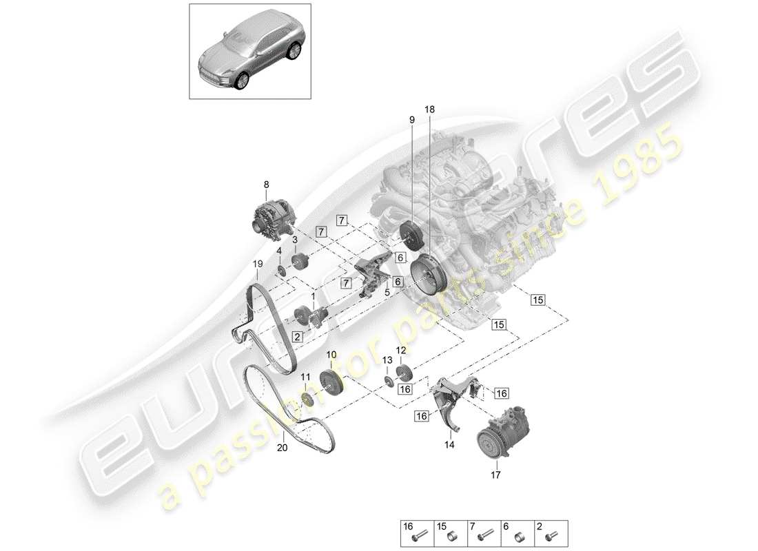porsche 2019 (macan) poly-v-belt belt tensioner damper part diagram