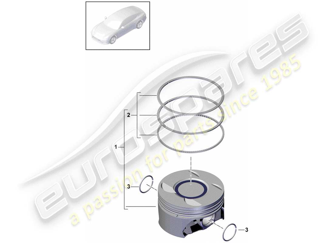 porsche 2020 (panamera 971-1) piston caution: no mixed installation of different manufacturers permitted. when replacing individual parts, only use the manufact. that is currently installed. a change in manufacturer is possible when replacing all fitted parts. part diagram