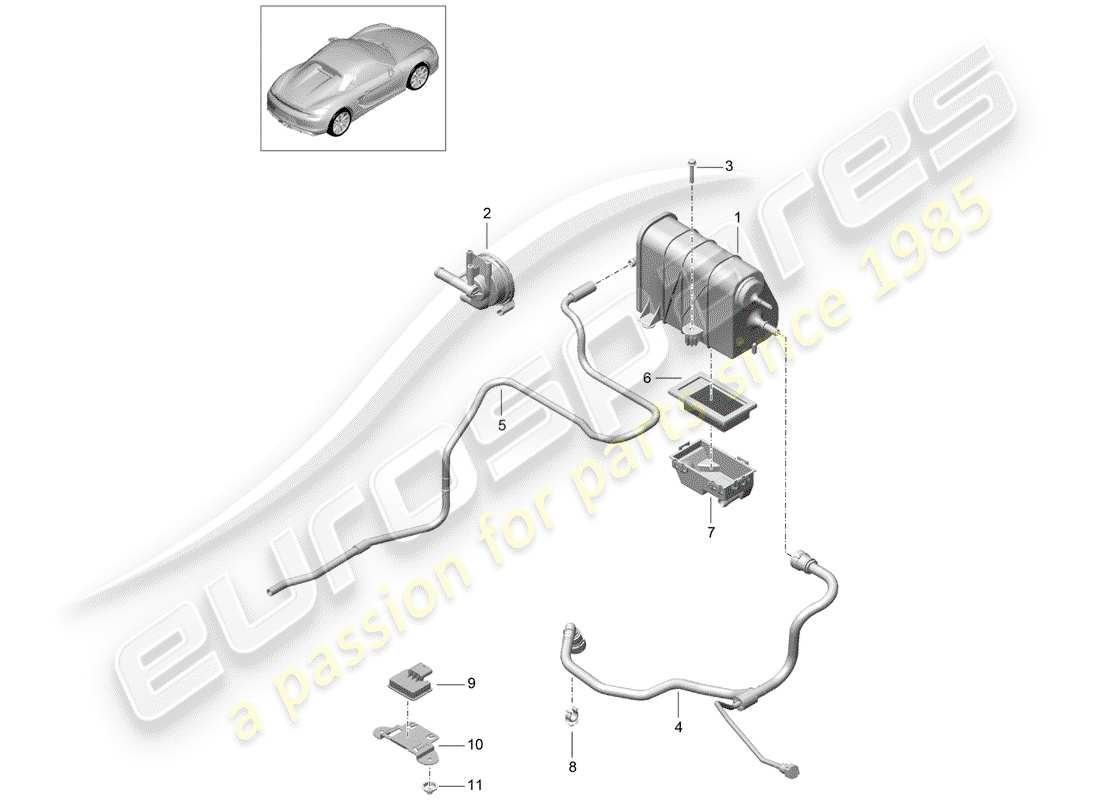 porsche 2016 (981 boxster spyder) activated charcoal container parts diagram