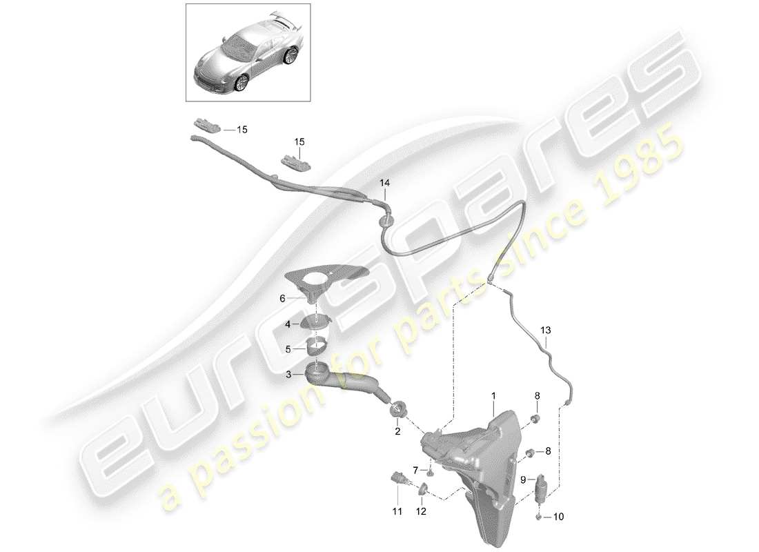 porsche 2015 (991-1 r/gt3/rs) windscreen washer system part diagram