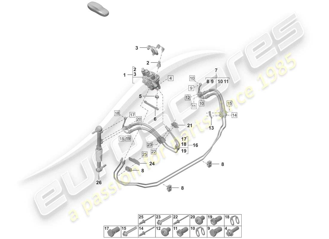 porsche 2020 (992-1) hydraulic line valve block pdcc parts diagram