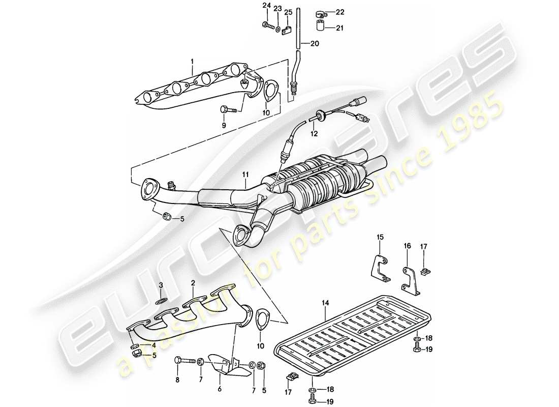 porsche 1985 (928) exhaust system - catalyst parts diagram