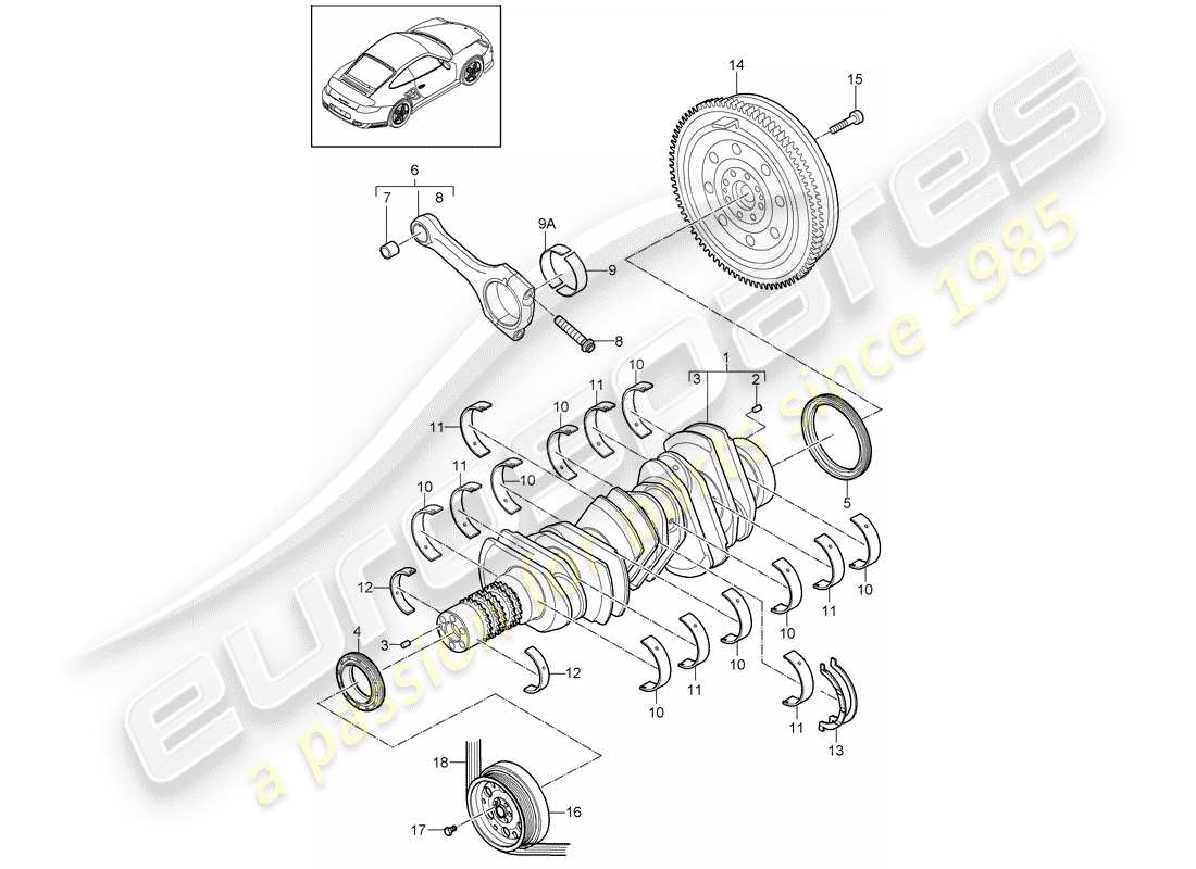 porsche 2012 (997-2 turbo / gt2 rs) crankshaft parts diagram