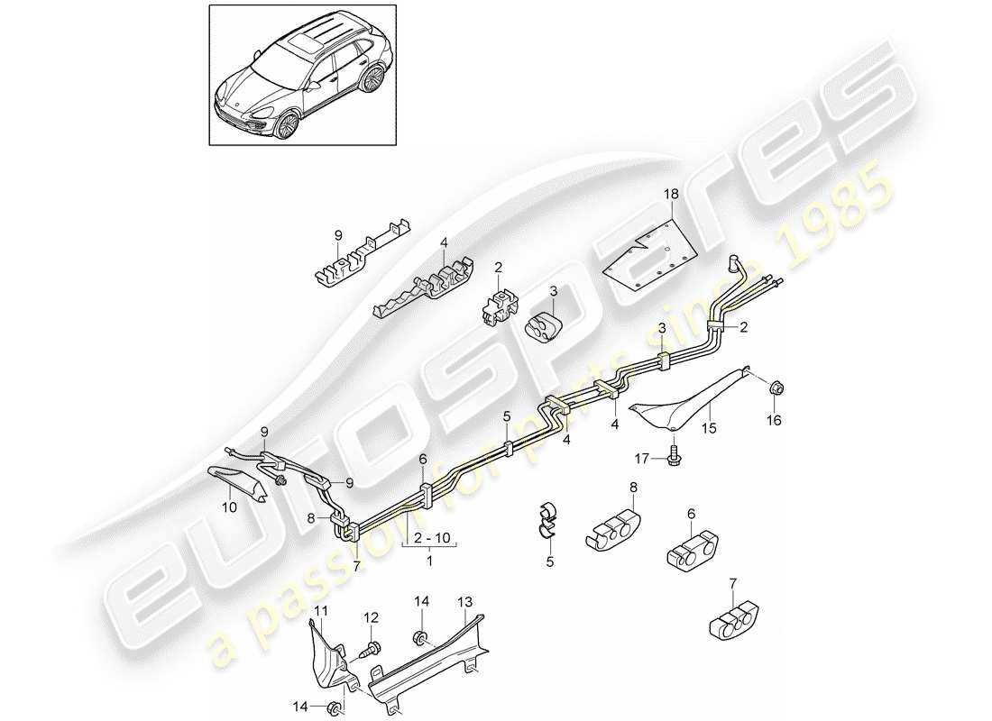 porsche 2011 (cayenne e2 92a) fuel line underbody part diagram