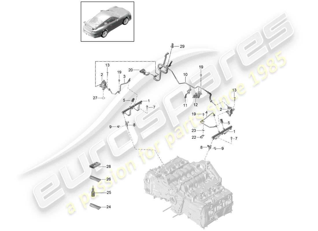 porsche 2015 (991-1 r/gt3/rs) fuel collection pipe part diagram