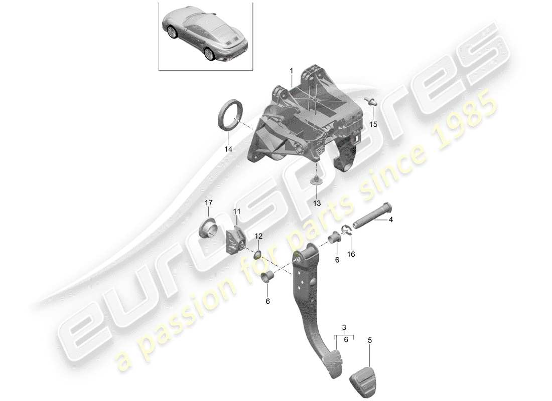 porsche 2015 (991-1 turbo) brake and accel. lever mech. brake pedal d - mj 2017>> part diagram