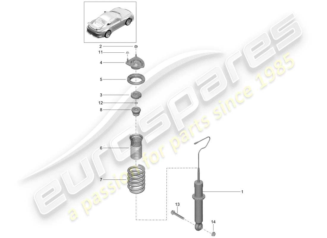 porsche 991r/gt3/rs (2020) shock absorber parts diagram