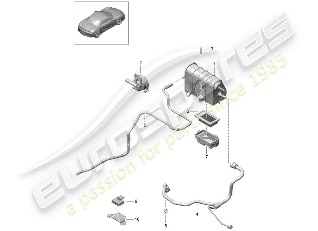 porsche 2013 (981 boxster) activated charcoal container parts diagram