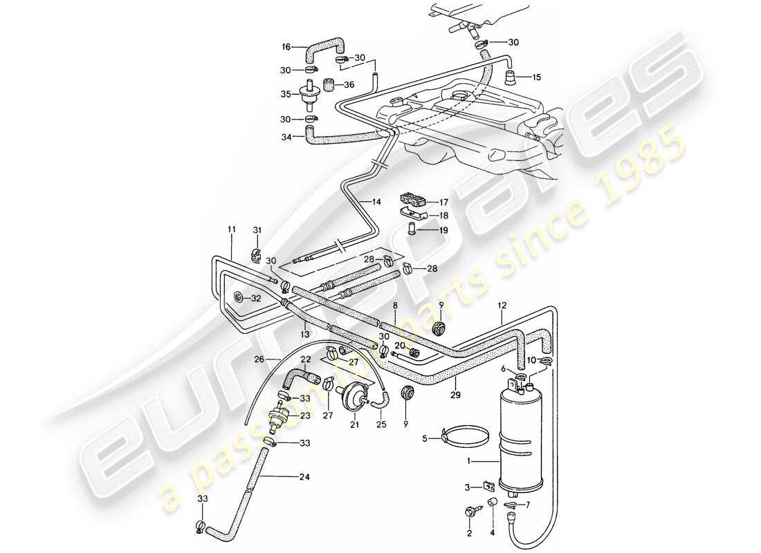 porsche 1992 (968) tank ventilation part diagram
