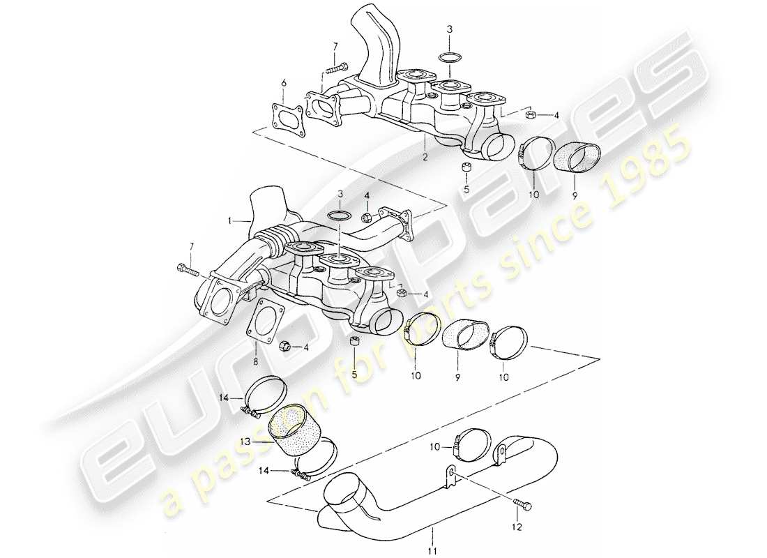 porsche 1990 (964) exhaust system - heater core parts diagram