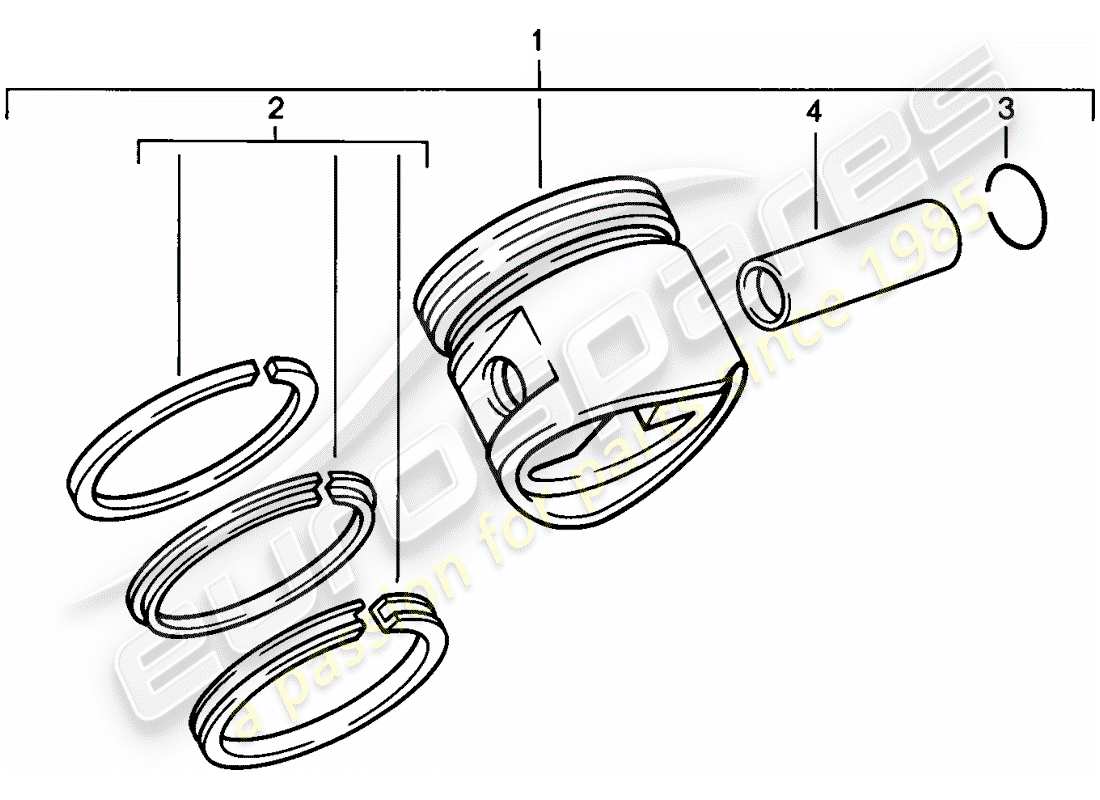 porsche 1976 (924) piston - piston rings parts diagram