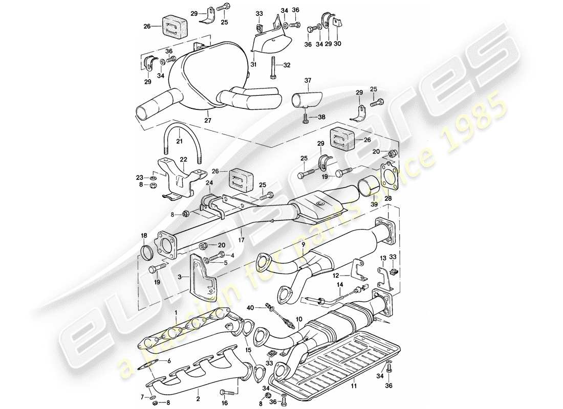 porsche 1979 (928) exhaust system - d - mj 1979>> parts diagram