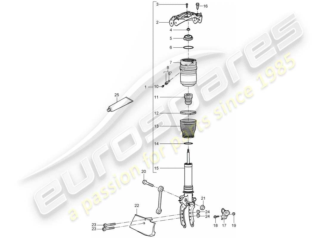 porsche 2003 (cayenne e1 9pa) suspension suspension strut complete parts diagram