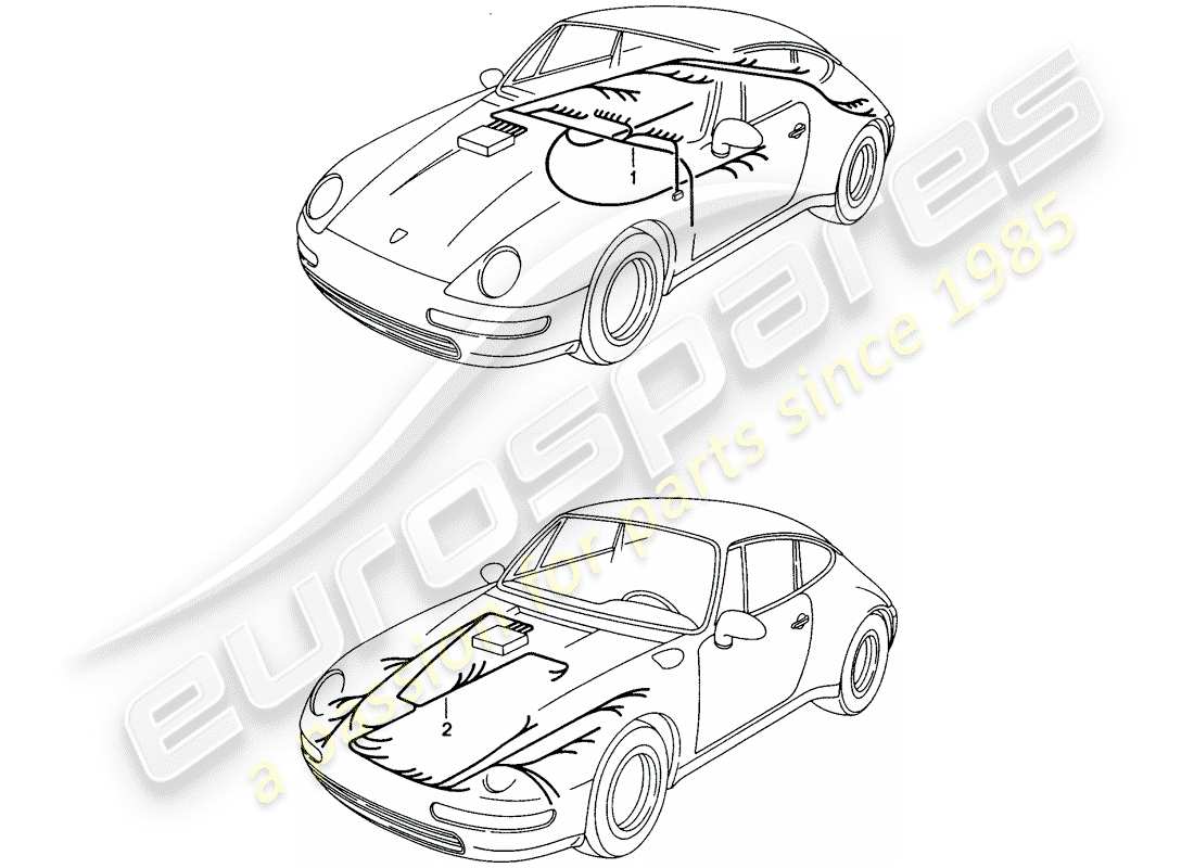 porsche 1998 (993) wiring harnesses - passenger compartment - front luggage compartment part diagram